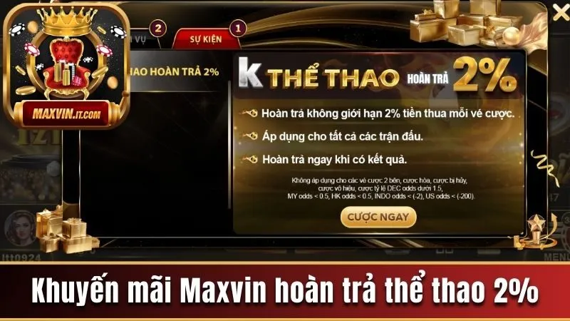 Cập Nhật 3 Khuyến Mãi Maxvin Mới Nhất Dành Tặng Hội Viên 1 Khuyến mãi Maxvin hoàn trả thể thao 2%